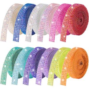 Rhinestone Ribbon Self Adhesive Crystal Rhinestones, 12-Rolls Bedazzling Strips, 12-Yard Rhinestone Strips for DIY Craft, Rhinestones for Crafting