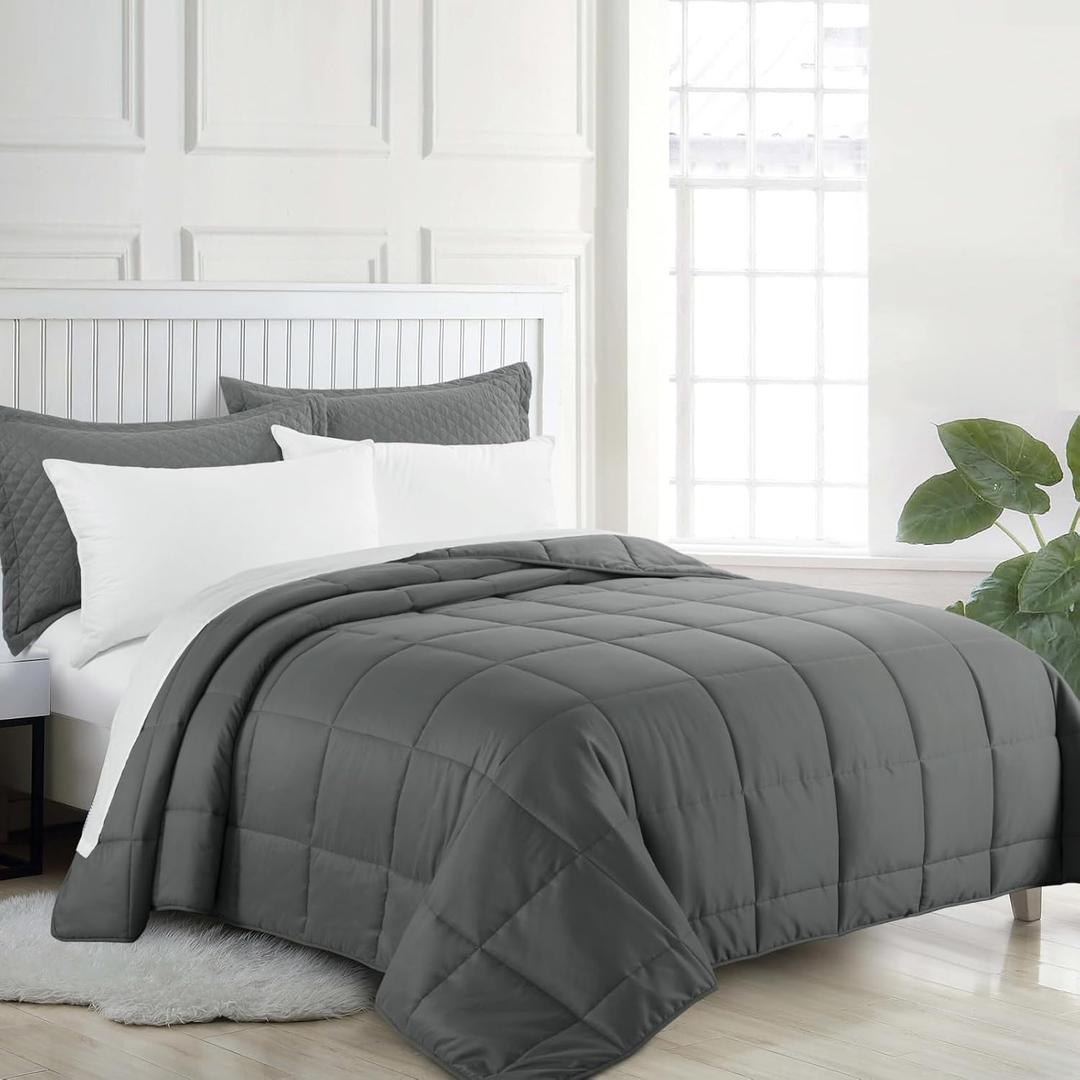 HOMBYS Alaskan King Comforter 132x120, Lightweight Quilted Down Alternative Duvet Insert for All Season, Grey,8 Corner Tabs