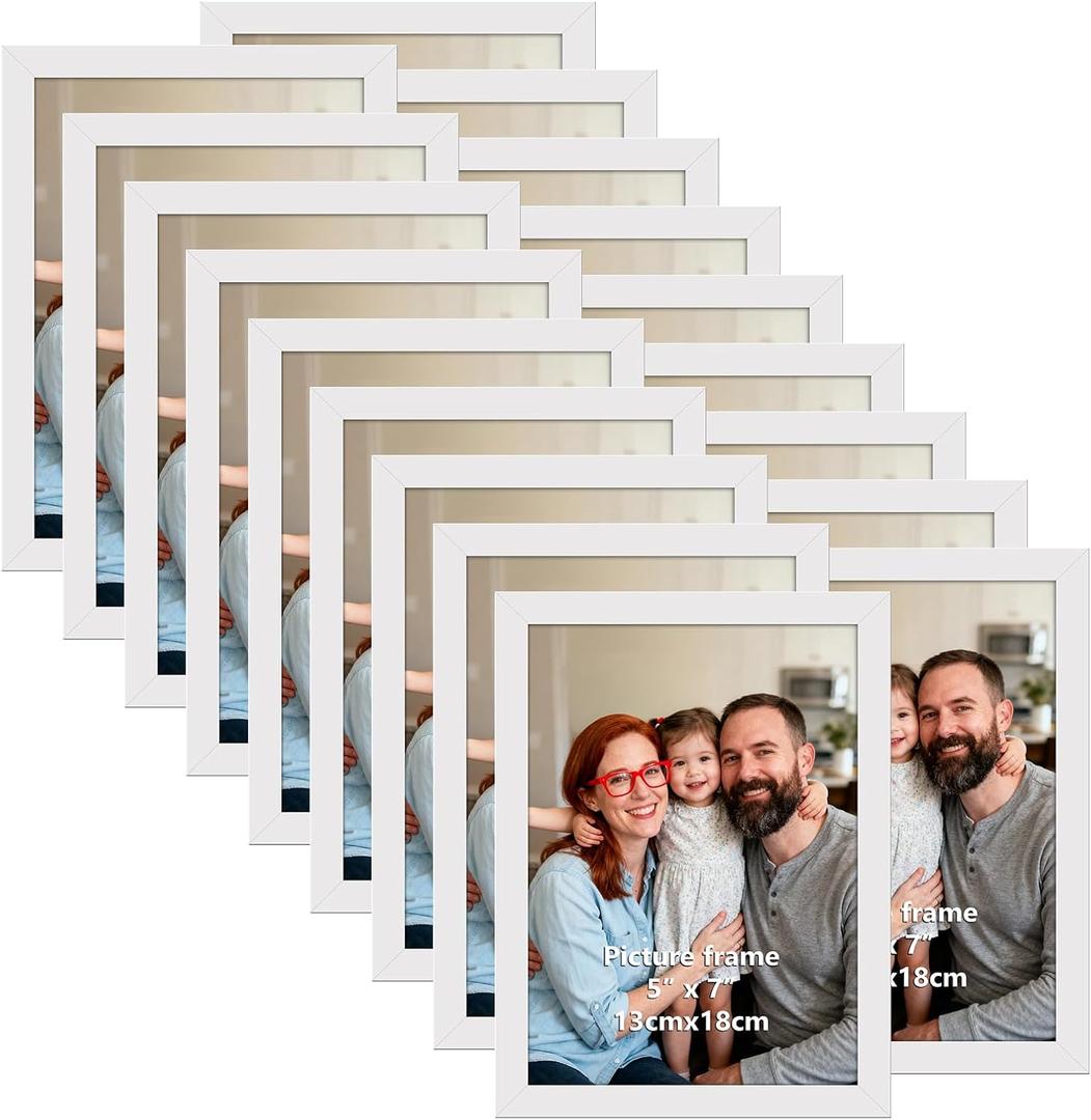 Giftgarden 5x7 Picture Frame Set of 18, Lightweight 5 by 7 Frames Bulk for Gallery Wall Photo Hanging and Tabletop Display, White
