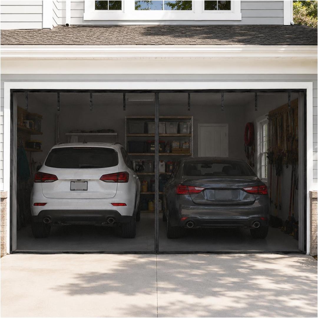 Garage Door Screen for 2 Car Garage 18x8FT, Heavy Duty Fiberglass Garage Screen Door with Hands-Free Magnetic Closure, Reinforced Edges & Weighted Bottom for Bug-Free Workshop, Patio, and Gym