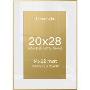 Homeforia 20x28 Picture Frame Gold, High End Metal 20 x 28 Poster Frames with Mat 14 by 22 Photo, 20x28 Gold Frame Matted to 14x22 Print, 28x20 Large Hanging Frames, Tempered Glass, Wall Kit, Set of 1