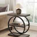 LITTLE TREE End Table, 3-Tier Side Table, Slim Sofa Side Table for Living Room, Tall Bedside Table Nightstand for Bedroom, Grey and Black 