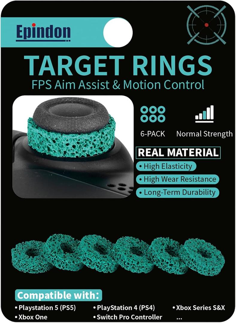 2 x Epindon Target Rings | FPS Aim Assist Precision Motion Control | Compatible with PS5/PS5 Edge,PS4, Xbox Series X/S, Xbox One, Switch Pro Controllers, PC Gamepads Normal Strength/Green 6-Pack