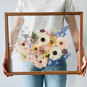 Floating Frame 16x20 Real Double Glass Floating Picture Frame 18x24 Shadow Box Pressed Flowers Frames Floater Maple Wood Frame 16x20 Bouquet Frames For Wedding Memory