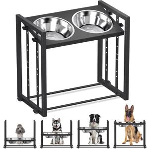 Elevated Dog Bowls for Medium Breed: 4 Height Adjustable Raised Dog Bowl with Metal Stand, Dog Feeder Station with 2 Stainless Steel Bowls for Small Medium and Large Size Dogs, Black