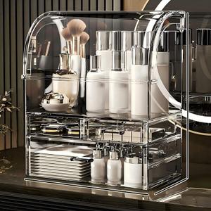12.5in Clear Large Acrylic Makeup Organizer With Lid Cosmetic Storage Drawers Portable Makeup Organizers Dustproof And Waterproof Box For Women