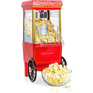 Nostalgia Vintage Hot-Air Popcorn Maker Machine - Makes Up to 12 Cups - Oil-Free - Healthier Popcorn - Classic Stand-Up Cart With Wheels - Includes Kernel Measuring Cup - Red