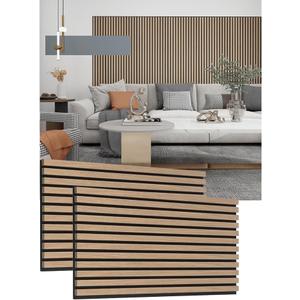 Acoustic Wood Veneer Slat Panels for Interior Wall and Ceilings Decor | 3D Seamless Spliced Sound Absorbing Decorative Luxury Real Natural Walnutx2 Pack, 43.3''x18.9''