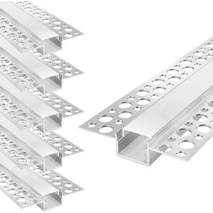 Plaster-in Double Edge Recessed LED Aluminum Channel 6 Pack, 3.3FT/1M Trimless LED Strip Diffuser Profile with Milky Cover for Drywall Ceiling and Wall, Fits up to 12mm LED Strips