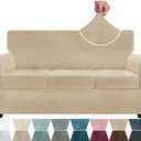 ZNSAYOTX Luxury Velvet Couch Cover 4 Piece (72"-92") Stretch Sofa Covers for 3 Cushion Couch Thick Soft Sofa Slipcover with Non Slip Strap, Dog Pet Friendly Nice Furniture Protector (Camel)