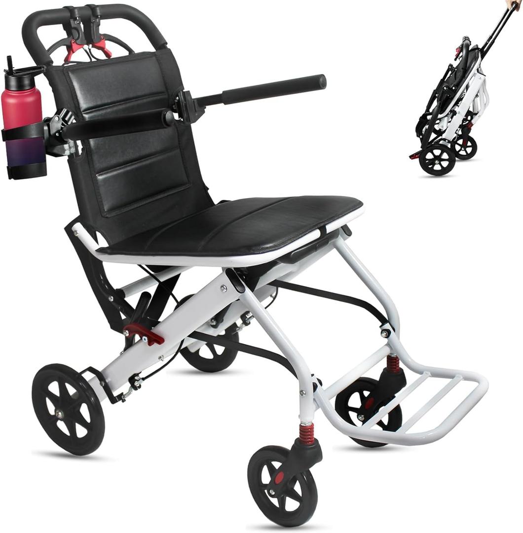Lightweight Transport Wheelchair with Telescopic Handle, Folding Travel Wheelchairs for Adults Seniors Kids, Portable Padded Transport Chair, Support 200lbs