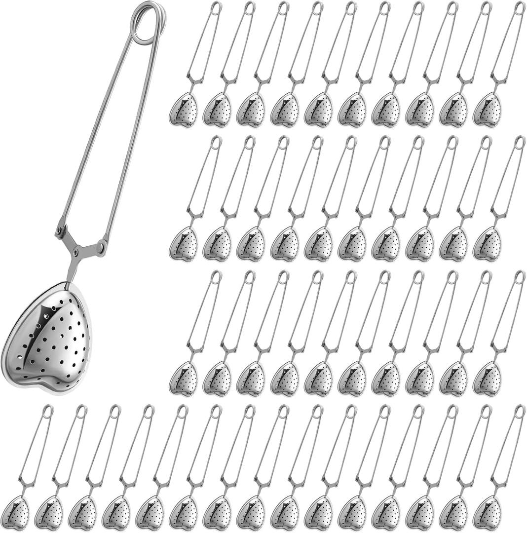 Roshtia 50 Pieces Heart Tea Infuser for Loose Leaf Tea Diffusers Stainless Steel Filters Spoon for Home Party Gifting