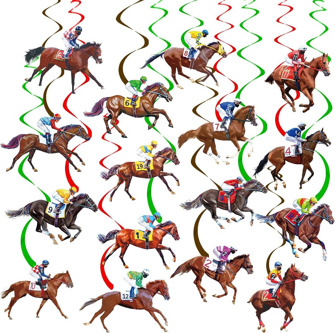 Horse Racing Hanging Swirls 20PCS Derby Day Hanging Decorations Horserace Party Decorations Jockey Horse Race Cutout Streamers for Race Horse Equestrian Birthday Party Supplies