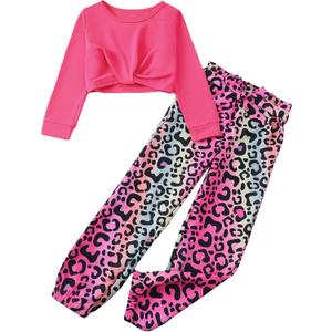 Girls 2 Piece Outfits Long Sleeve Twist Front Shirts and Camo Pants Sets for Fall Winter Sweatsuits Size 5-14Y (Pink)
