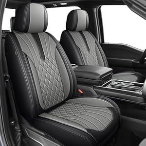 IKABEVEM for Ford F150 Seat Covers : 2009-2024 2025 2026 - F250/F350/F450 2017-2025 2026 Truck Full Set Car Seat Covers Pick-up Faux Leather Seat Cover(Black & Grey, 5 Seats)