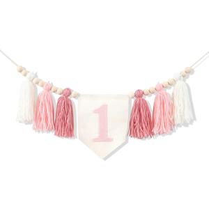 1st Birthday High Chair Banner,Pink Tassel Theme Banner For Girl,1st Birthday Photo Backdrop,Wall Hangings Decorative for Kids Bedroom Nursery Party Holiday Classroom Decoration (pink)