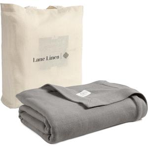 LANE LINEN Soft Queen Size Blanket 90"x90"  100% Cotton Cooling & Warm Blanket for Bed, Lightweight for Summer & Winter, Herringbone Pattern, Oversized for Comfort  Silver