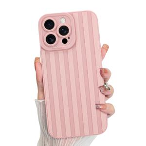 KANGHAR Compatible with iPhone 15 Pro Case, Silicone Striped Cute Pattern, Camera Protection Soft Slim Phone Case for Girls Women -Soft Pink