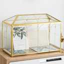 12.6" Glass Wedding Card Box with Lock, Large Gold Metal Card Box for Party Reception HoneyMoon Fund Box, Wedding, Baby Showers, Birthdays, Bridal or Graduation Party Box