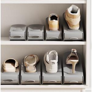 Shoe Slot Organizer, 4-Speed Adjustable Shoe Organizer Slots, Space-Saving Storage Rack for Slippers or Shoes (White/Yellow/Gray) (8Pack/12Pack/20Pack) (Gray, 8 Pack)