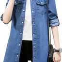 Jofemuho Women's Denim Shirt Long Sleeve Button Down Jean Jacket Shirt, Size S
