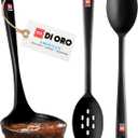 DI ORO Silicone Ladle & Spoons for Cooking  Large Kitchen Spoons for Mixing, Serving, & Stirring - Soup Ladle with Wide Bowl - High Heat Silicone Kitchen Utensils for Nonstick Cookware Safe (Black)