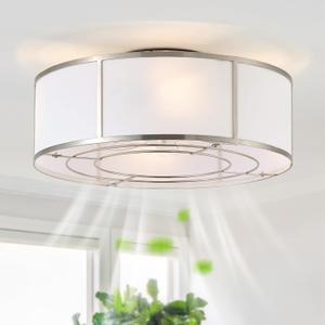 Hummingbird 20inch Low Profile Caged Ceiling Fans with Lights, Flush Mount Ceiling Fan with Lights and Remote, Bladeless Modern Enclosed with 6 Speeds for Bedroom, Kitchen, Nickel