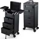 Stagiant Rolling Makeup Case with Drawers Cosmetology Case on Wheels 4 IN 1 Makeup Case 3 Drawers with Foot Stand Spring-release Mechanism Rolling Make Up Organizer for Artist Salon Nail Teach Trunk