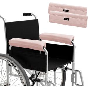 SPRING SEAON Wheelchair Armrest Covers (Pair) - Suede Velvet Memory Foam Accessories Pads for Wheelchair Arm Rest, Office Transport Chairs, Soft Support Cushion for Mobility Aids (Pink)