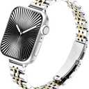Wipalor Thin Classic Metal Chain Band Fit Slim Apple Watch Bands for women 46mm 44mm 45mm 42mm 49mm, Dressy Stainless Steel iWatch Bands for iPhone Watch Series 10 9 SE 8 7 6 5 4 3 2 Ultra-Silver/Gold