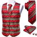 Barry.Wang Mens Red/Green Christmas Suit Vest Holiday Xmas Waistcoat Tie Set Party Tuxedo (Small)