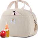 CaCTOUR Lunch Bag Lunch Box for Women Girls Teens, Cute Lunch Box Cooler Bag, Portable Small Reusable Corduroy Insulated Lunch Box for Work/Travel/Picnic/School (Beige)