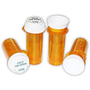Pharmacy Prescription Vials Touch Down Amber 8 Dram Dual Purpose, Caps Included (Qty. 24), Medicine & Pill Bottle, Pharmacy Bottle, Pharmacy Container, Plastic Container by Sponix