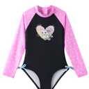 Angel season Girls Long Sleeve Swimsuits One Piece Rash Guard Bathing Suit UPF50+ Toddler Kids Zipper Swimwear Size 9-10 Y