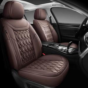 Car Seat Covers Full Set,Faux Leather Seat Covers for Cars, Car Seat Protector Waterproof, Non-Slip,Bright and Shiny seat Covers Make Your Vehicle Look, 2Seaters,Brown (Front Pair)