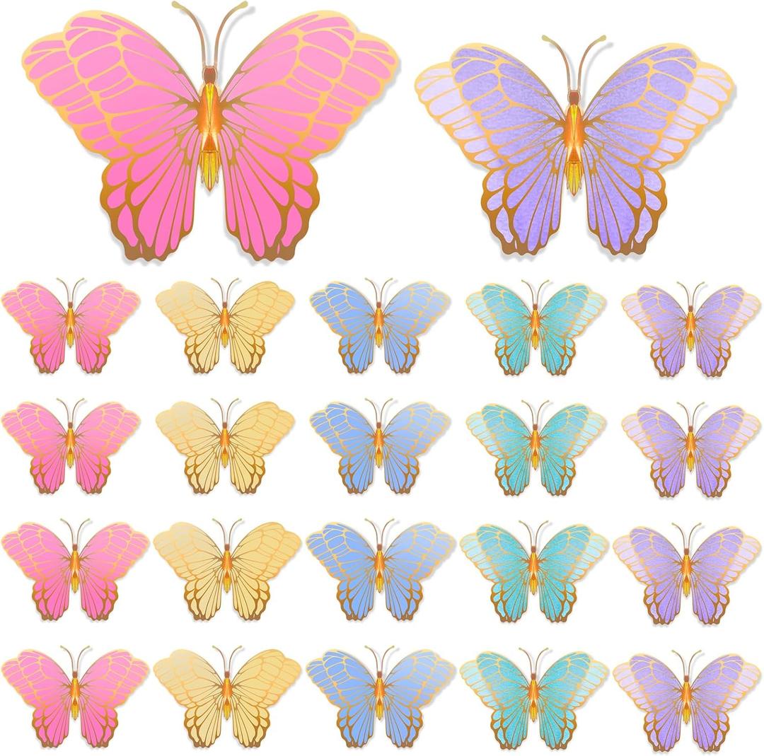 Wettarn 20 Pcs Butterfly Centerpieces for Tables Butterfly Party Decorations 3D Golden Butterfly Table Toppers Centerpiece for Girl Party Birthday Baby Shower (Mix Color,12 x 9 In,10 x 7 In)