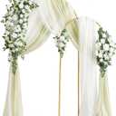 Ling's Moment Wedding Arch Backdrop Stand with Flowers - 7.2FT, 6FT Double Metal Arch Frame with Drapes for Ceremony Decoration - Bridal Shower, Artificial Floral Birthday, Set of 2, White Ivory Green