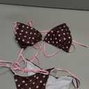 Women Sexy Brazilian Bikini Set Halter String Triangle Tie Side Cheeky Thong 2 Piece Bathing Suit Swimwear (Small, Brown Pink Polka Dot)