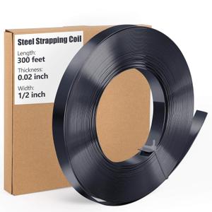 Steel Strapping Coil 1/2'' x 0.02'' x 300'-Metal Strapping Banding Roll High Corrosion Resistance with Surface Bluing Process, 1100 lbs Break Strength, Portable Strong for Heavy Duty Pallet Strapping (Blue Iron Sheet)