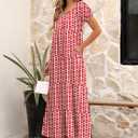 ANRABESS Women's Boho Maxi Dresses 2025 Summer Casual Floral Puff Short Sleeve Tie Front Flowy Swing Tiered Long Beach Dress (M)