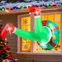 Messon 4FT Christmas Inflatable Outdoor Decorations Green Big Monster Broke in from Window with Wreath, Build-in 5 LED Lights, Christma Blow Up Decoration for Indoor Outside Window Door