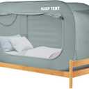 Bed Canopy Bed Tent Dream Tents Privacy Twin Size Sleeping Tents Indoor Pop Up Portable Frame Curtain Breathable with Mosquito Mesh Window for Kids and Adult(Mattress Not Included) Light Gray