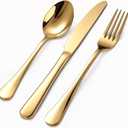 60 Piece Gold Silverware Set for 20, 18/0 Stainless Steel Heavy Forks Spoons and Knives Set, Mirror Finish Gold Flatware, Dishwasher Safe for Family Picnics Daily Gatherings