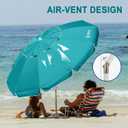 AMMSUN 8 Feet Large Beach Umbrella with Sand Anchor Heavy Duty High Wind Portable Outdoor Umbrellas UV 50+ Protection Air Vent Tilt Patio Garden Pool