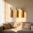 Wood Wall Vase Planters with Artificial Plants,Boho Wall Decor for Bathroom Living Room Bedroom Kitchen,Modern Farmhouse Art Decor Hanging Planters for Dried Flowers Home Office 3pcs Brown
