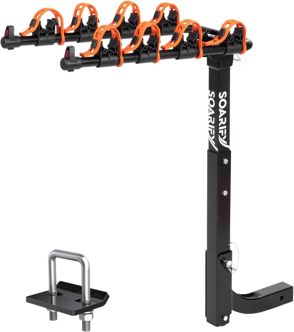 Hitch Bike Rack Mounts on Car, SUV, RV, 2" Hitch Receiver, 4 Bike Capacity, 143 lbs Load, Tilt Release, Rubber Straps
