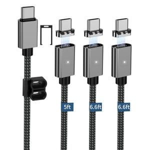 ZBF 100W USB C Magnetic Charging Cable,Magnetic Charger Cable for USB C to C(3 Pack, 5/6.6/6.6FT) 480Mbps Data Transfer, 5A Fast Charging for Phone 16 15 14,13 Pro Max,MacBook Pro Pad Galaxy S22