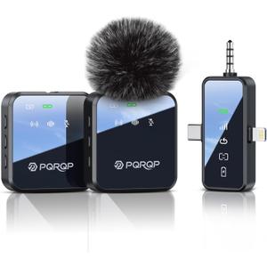 PQRQP 3-in-1 Mini Microphone for iPhone/Android/Camera, Hi-Fi Audio, 48kHz/24-bit, Wireless Microphones, 328ft Range, 20H Battery, Lapel Mic with Noise Reduction for Live Streaming, TikTok, YouTube (Ebony Black)