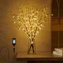 Fudios Lighted Branch Plug in with Timer Willow Branches with Fairy Lights for Vase Twig 32IN 150 LED Outdoor and Indoor Holiday Party Decor, Brown-plug-in