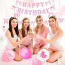 Pink Bow 16th Birthday Decorations for Girls, Sweet Bow Themed Happy Birthday Party Supplies Set Including Happy Birthday Banner, Number 16 Foil Balloons, Sweet Bow Balloons and Hanging Swirls